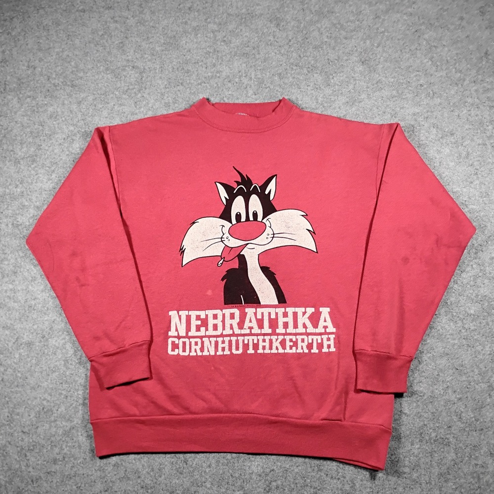Vintage Sylvester The Cat Nebraska Cornhuskers Crewneck Sweatshirt Unisex M Red